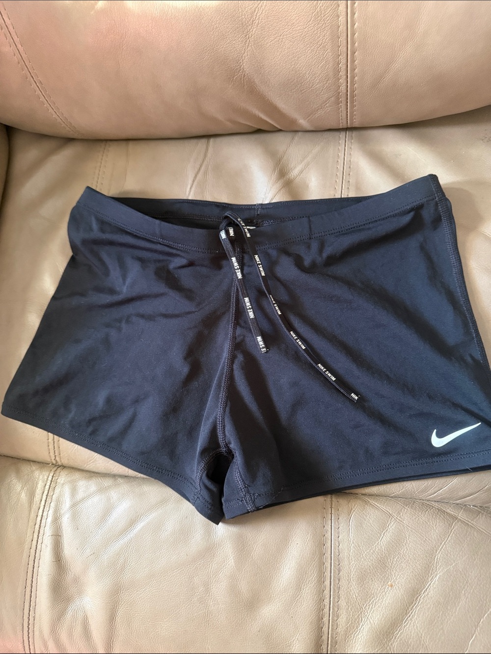 Nike Women’s Black Swim Bikini Shorts with White Swoosh size M